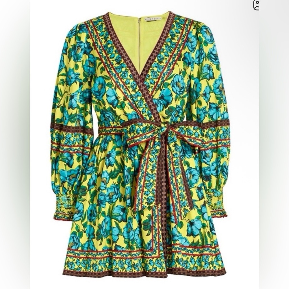 Alice + Olivia Yellow and Blue Floral Dress size 4.